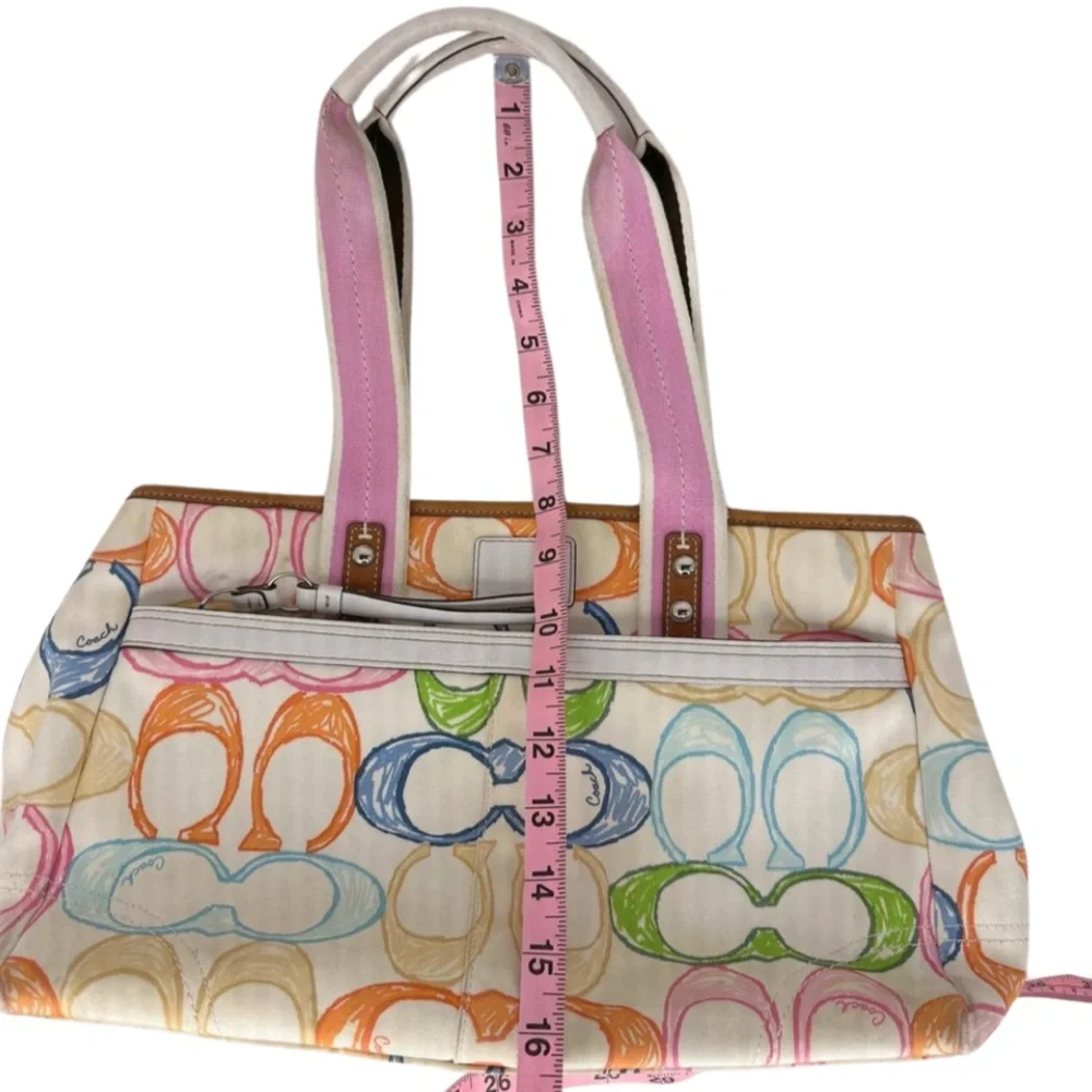 Coach Vintage 2006 Scribble Canvas Tote Multicolor Pink Straps Y2K Era